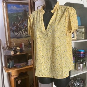 Large womens Yellow ruffle blouse